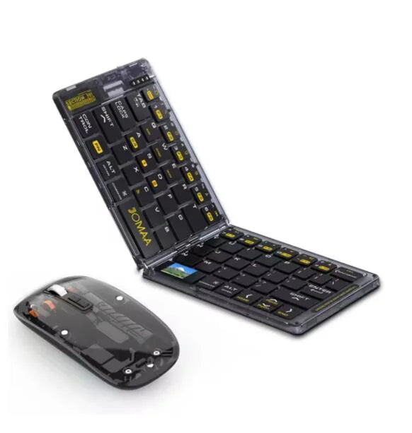 Foldable Wireless Keyboard & Mouse | PU Leather Cover & Transparent Dual-Mode Design