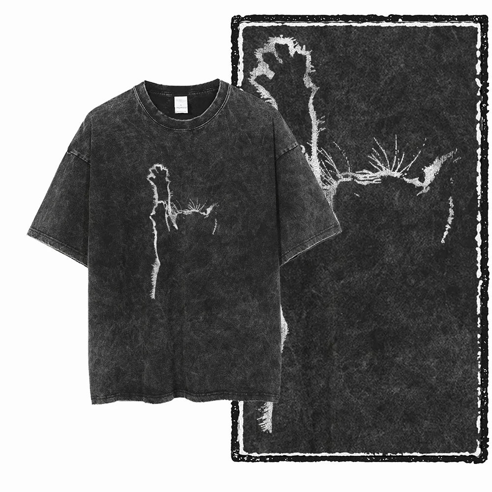 Acid Washed Cat Graphic Unisex T-Shirt | Cotton Streetwear Big Size Vintage Tee