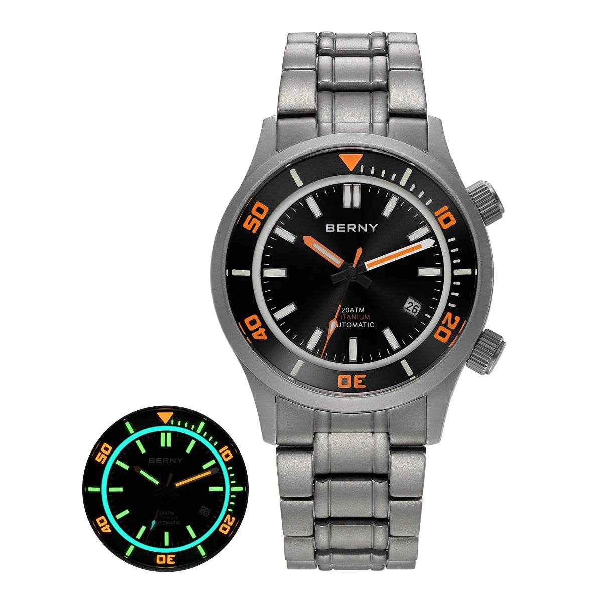 BERNY Titanium Diver’s Watch – Miyota 8215 | 200M (Silicone Strap) - SnaggIt