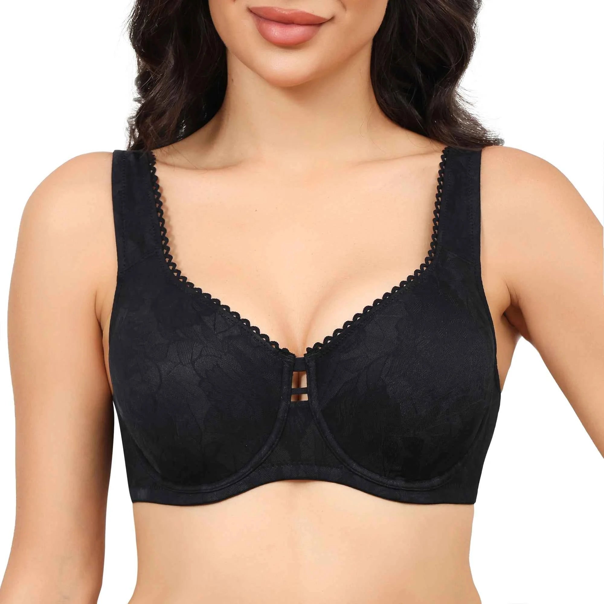 Plus Size Floral Lace Minimizer Bra | Wide Strap Underwire Full Coverage Non-Padded High Support