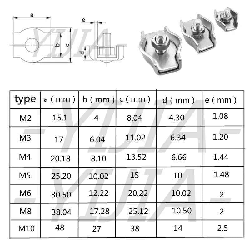 Waterproof Stainless Steel Wire Rope Clips M2–M6 | Single/Double Grip Cable Clamps Chuck Lock 1–5pcs