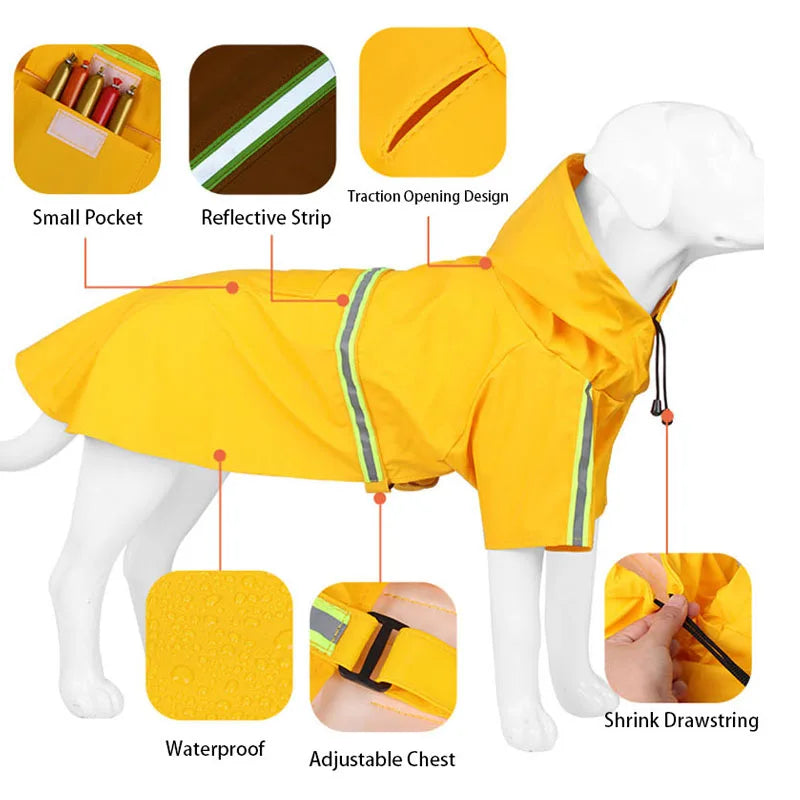 Waterproof Hooded Dog Raincoat with Reflective Strap by Snagg A Raincoat