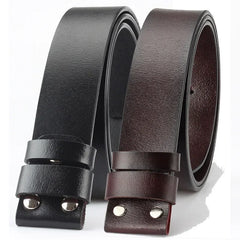 Genuine Leather Belt Strap (No Buckle) — Smooth Cowboy-Style Replacement for Men - Others In Fashion