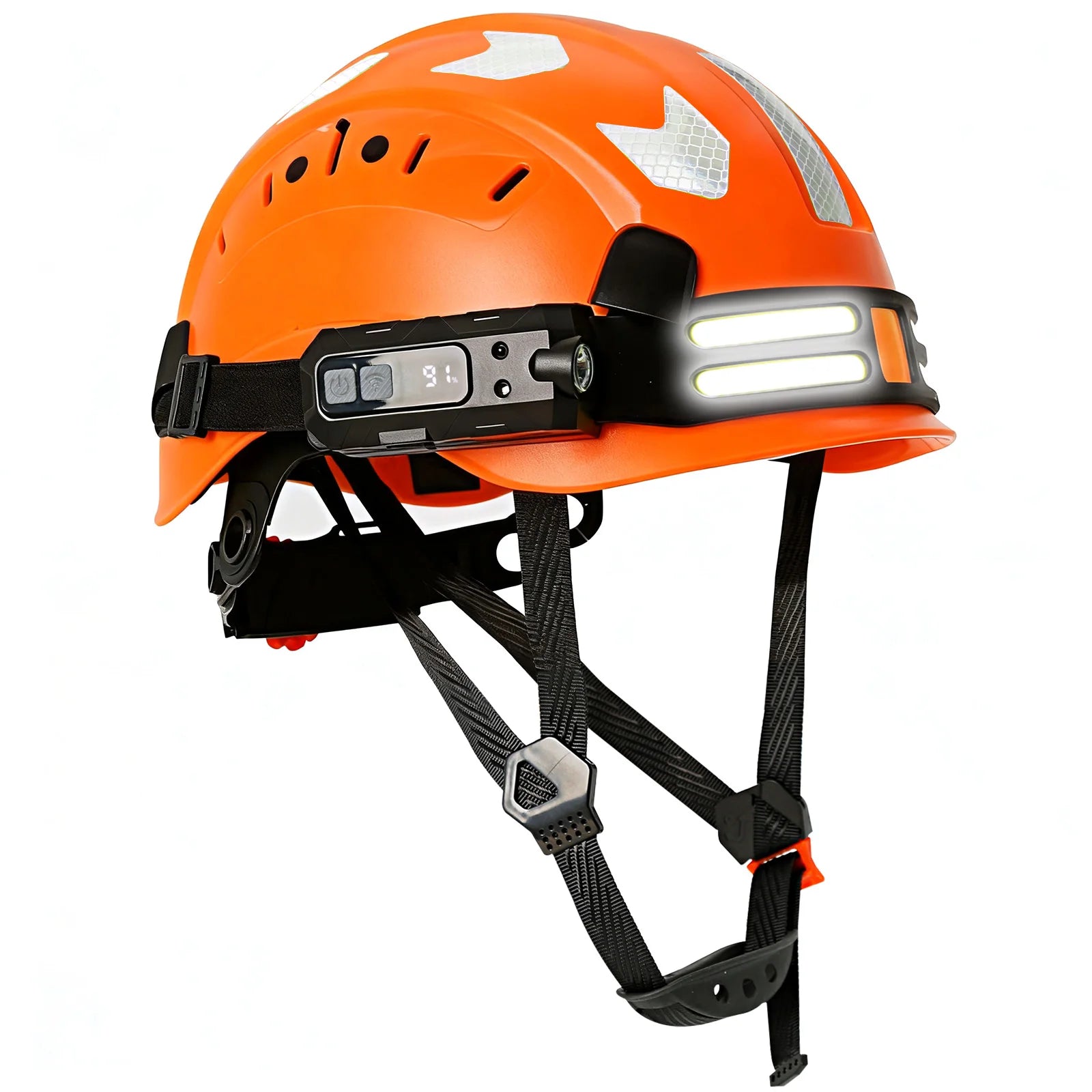 Construction safety helmet with headlamp and reflective stickers – image 11