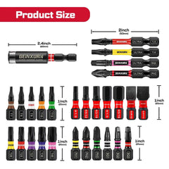25Pcs Ultra torque Impact Screwdriver Bit Set Mixed Multi Insert Bit Tips with Bit Holder and Storage Case