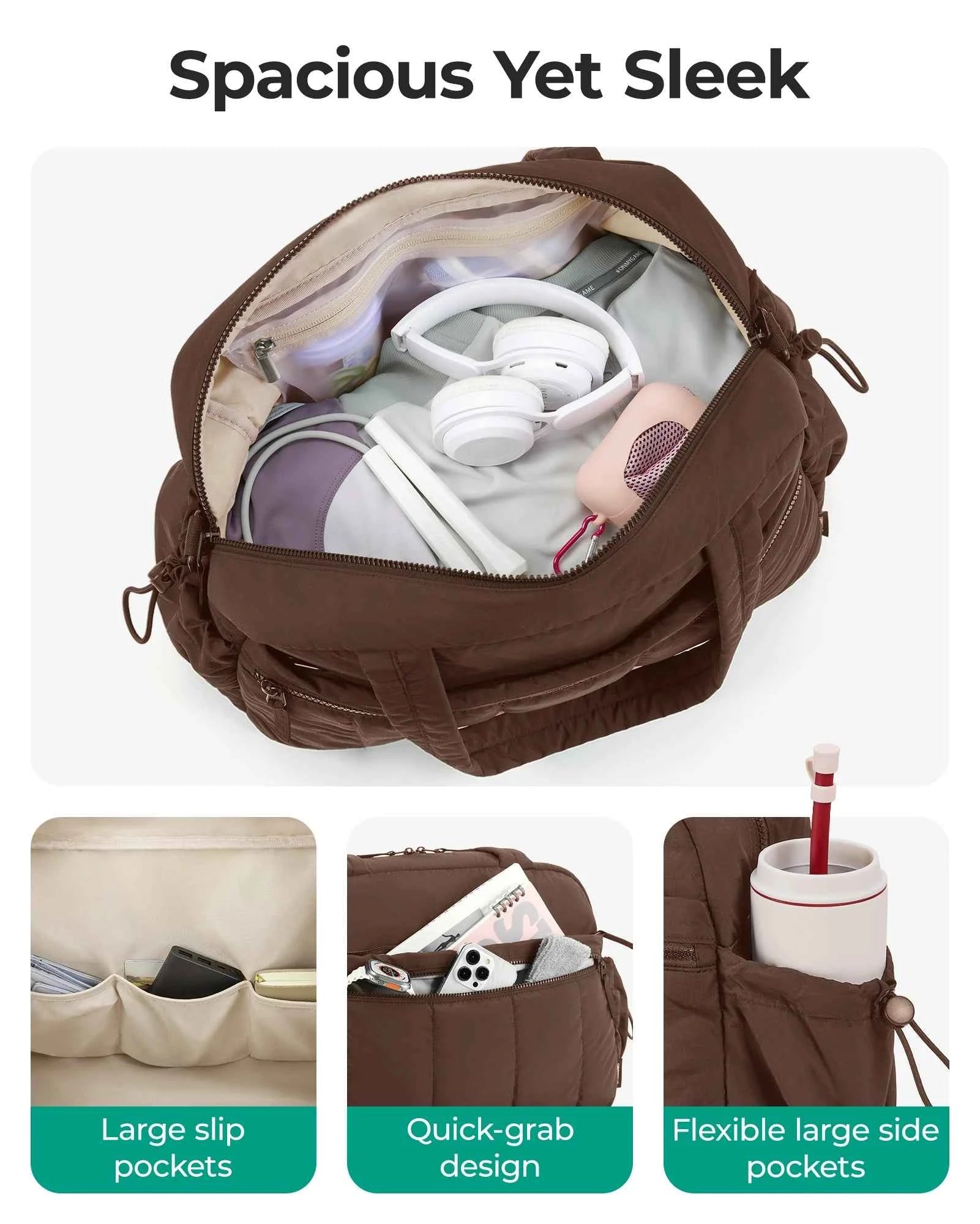 Women's Lightweight Weekender Duffel Bag – Water-Resistant Travel & Gym Carry-On with Wet Pocket (24L+)
