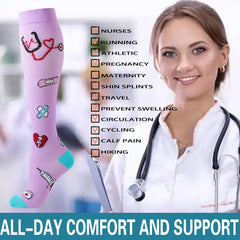 6 Pair Heart Pattern Compression Socks