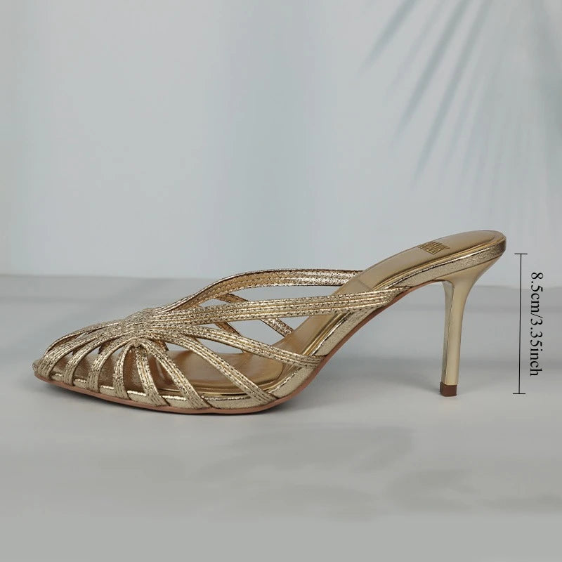Women’s Gold Hollow Thin Strip Heels by Snagg A Shoes