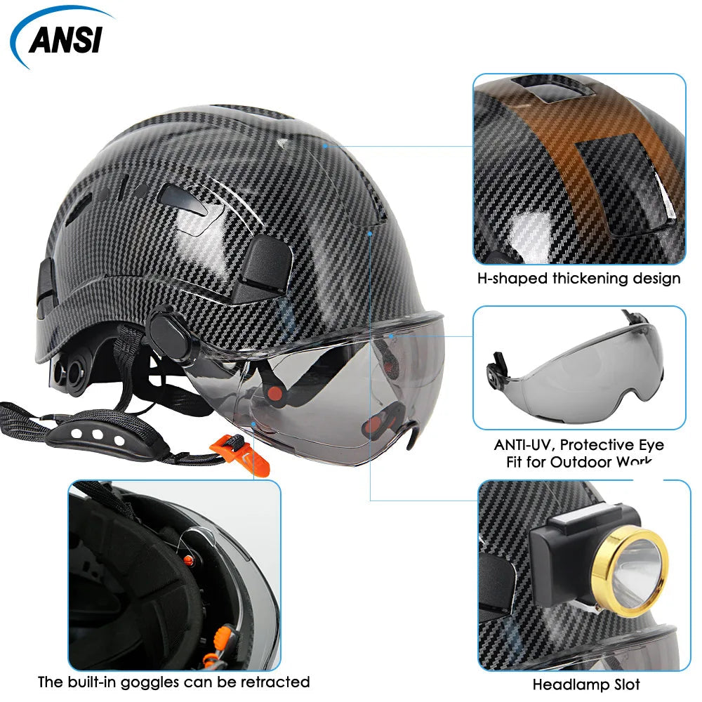 Carbon Fiber Pattern Safety Helmet With Earmuffs Double Goggles by Snagg A Safety Helmet
