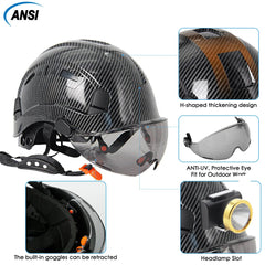 Carbon Fiber Pattern Safety Helmet With Earmuffs Double Goggles by Snagg A Safety Helmet