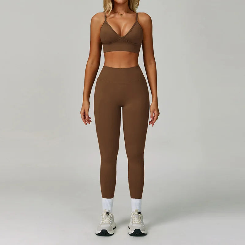 Women's 2/3-Piece Seamless Yoga Set | Gym Workout Suit Fitness Bra Crop Top Long Sleeve Leggings