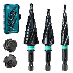 3 PCs Professional Four Spiral Step Drill Bit Set & M35 Cobalt Industrial Cutter Kit
