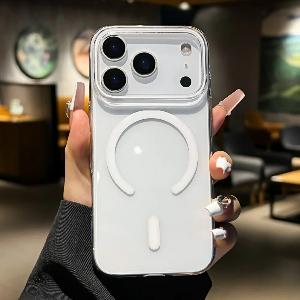 Magnetic Ultra Slim Clear Shockproof Transparent Magsafe Hard PC Case - for iPhone 15 Series - White / Phone Cases &