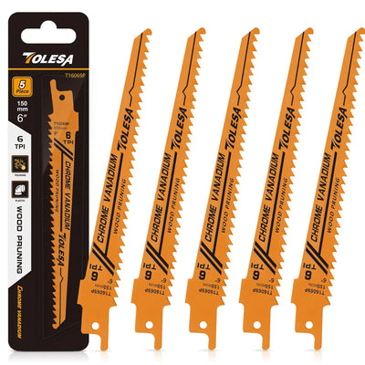 5PCS 6 Inch Wood Pruning Reciprocating Saw Blades – 6TPI CR-V Sabre Saw for Wood & PVC Cutting