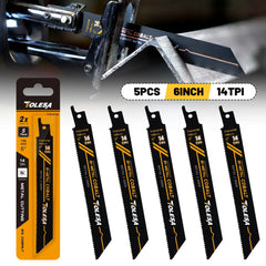 5PCS Heavy Metal Cutting Reciprocating Saw Blades – 6" & 9" 14TPI Bi-Metal with Cobalt