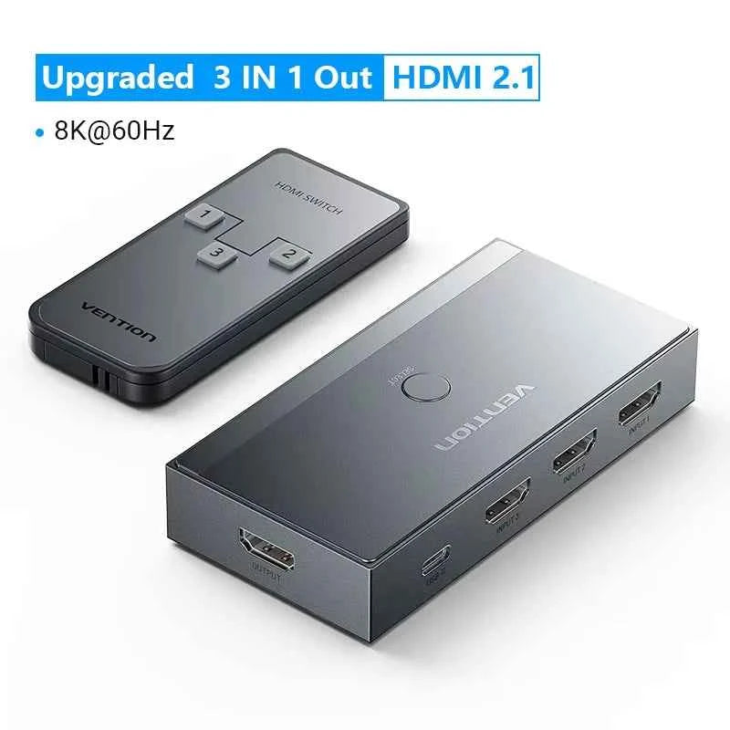 8K@60Hz / 4K@120Hz HDMI 2.1 Switch 3-in-1-out – For Xbox, PS5/4/3, Set-Top Boxes & Blu-ray