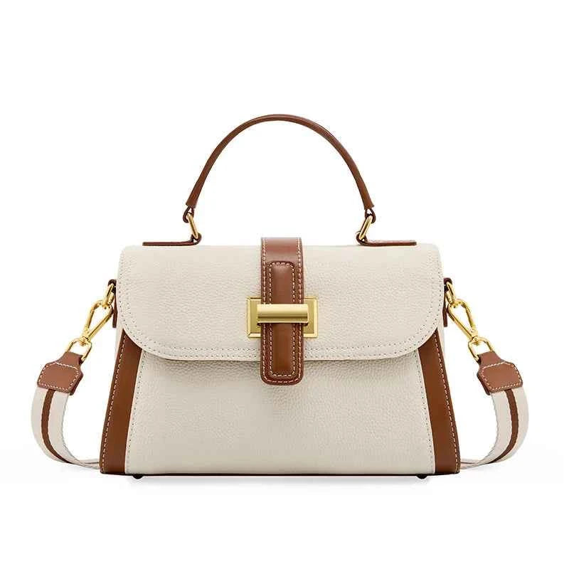 Genuine Cowhide Leather Small Square Crossbody Bag – Luxury Women's Shoulder Satchel with Flap Pocket