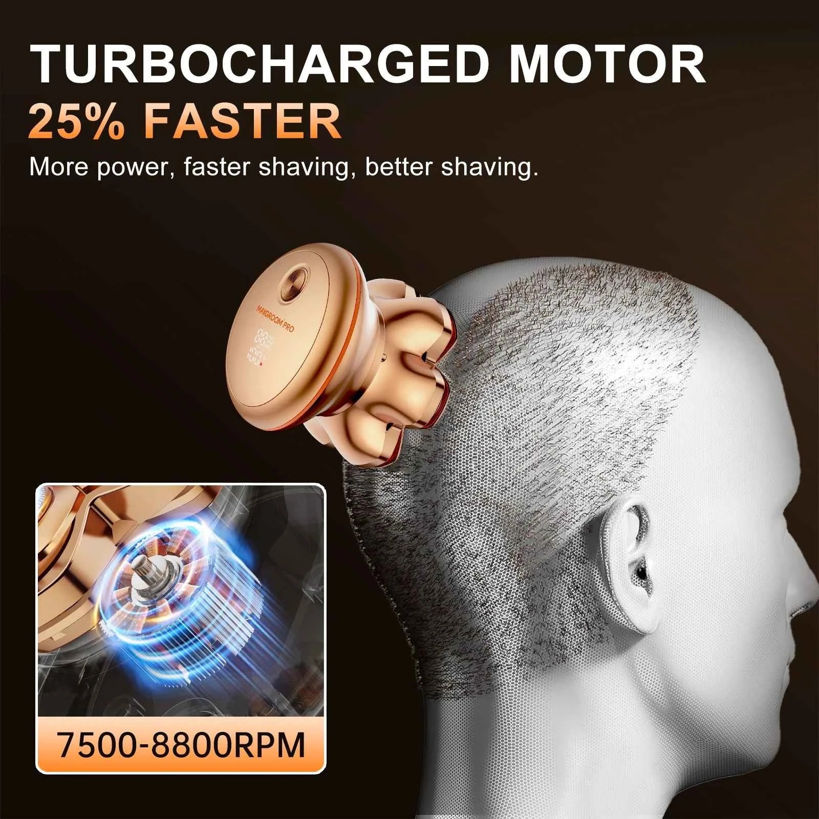 7D Magnetic Head Shaver PRO – Full Electroplated 0.10mm Ultra Close Shaving System with Anti Allergic Gold Mesh