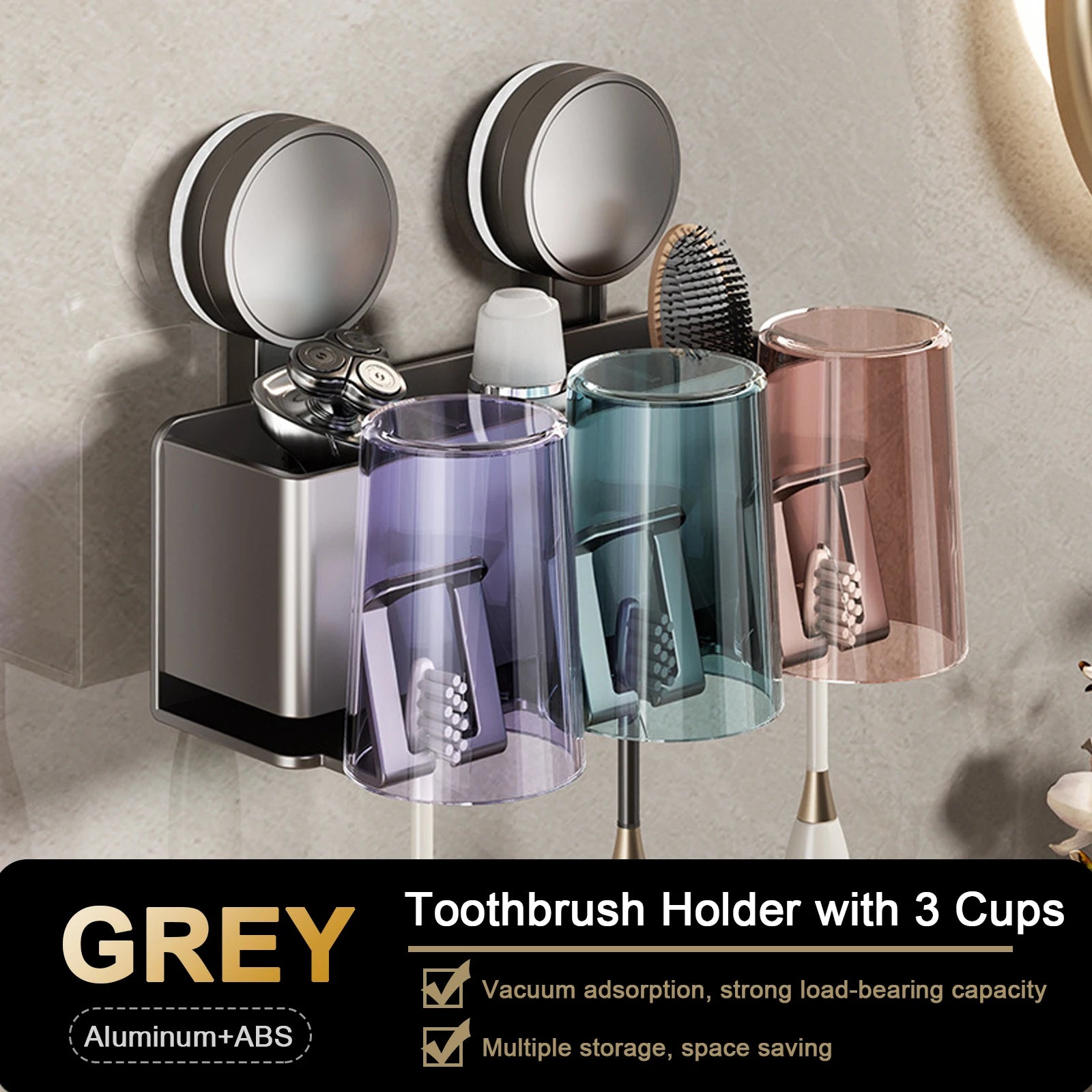 Suction Cup Toothbrush Holder with Mouthwash Cups & Shelf by Snagg A Toothbrush Holder