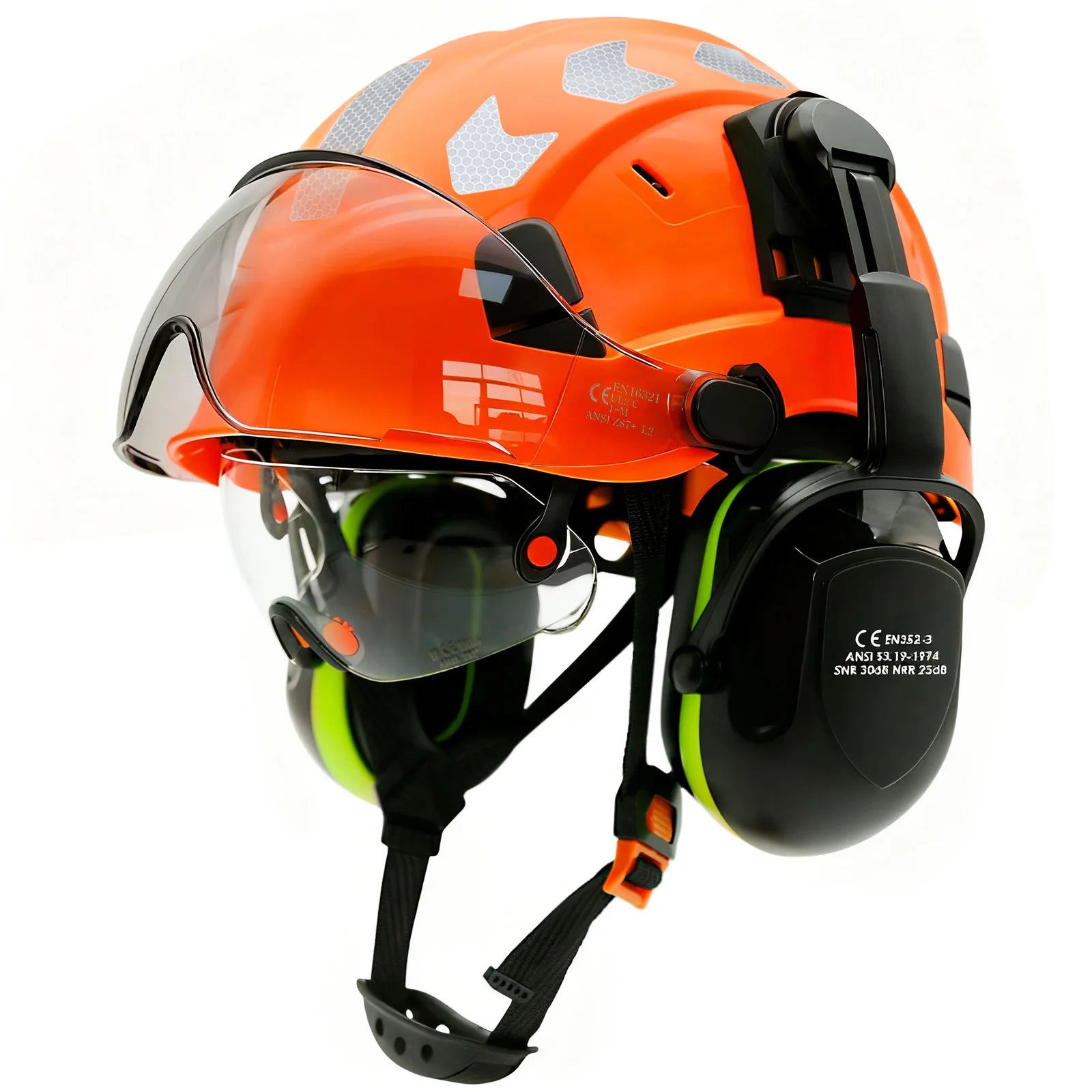 Vented construction safety helmet with double visors and earmuffs – image 13