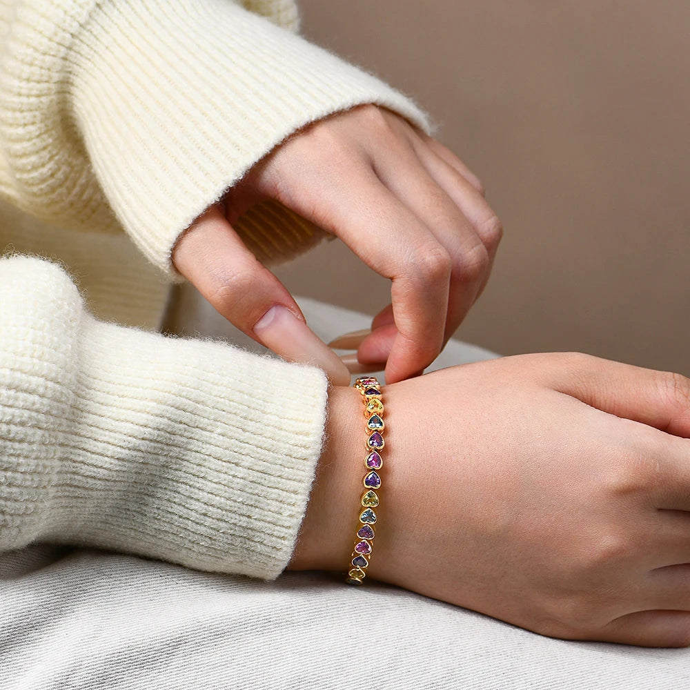 Heart-Shape Sapphire & Zircon Bracelet