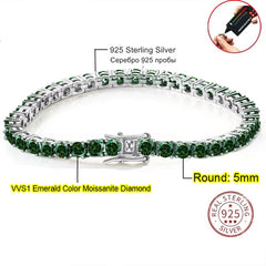3.0mm D Color VVS1 Moissanite Tennis Bracelet - G / 5mm / 16cm / 925 Silvery - Bracelets