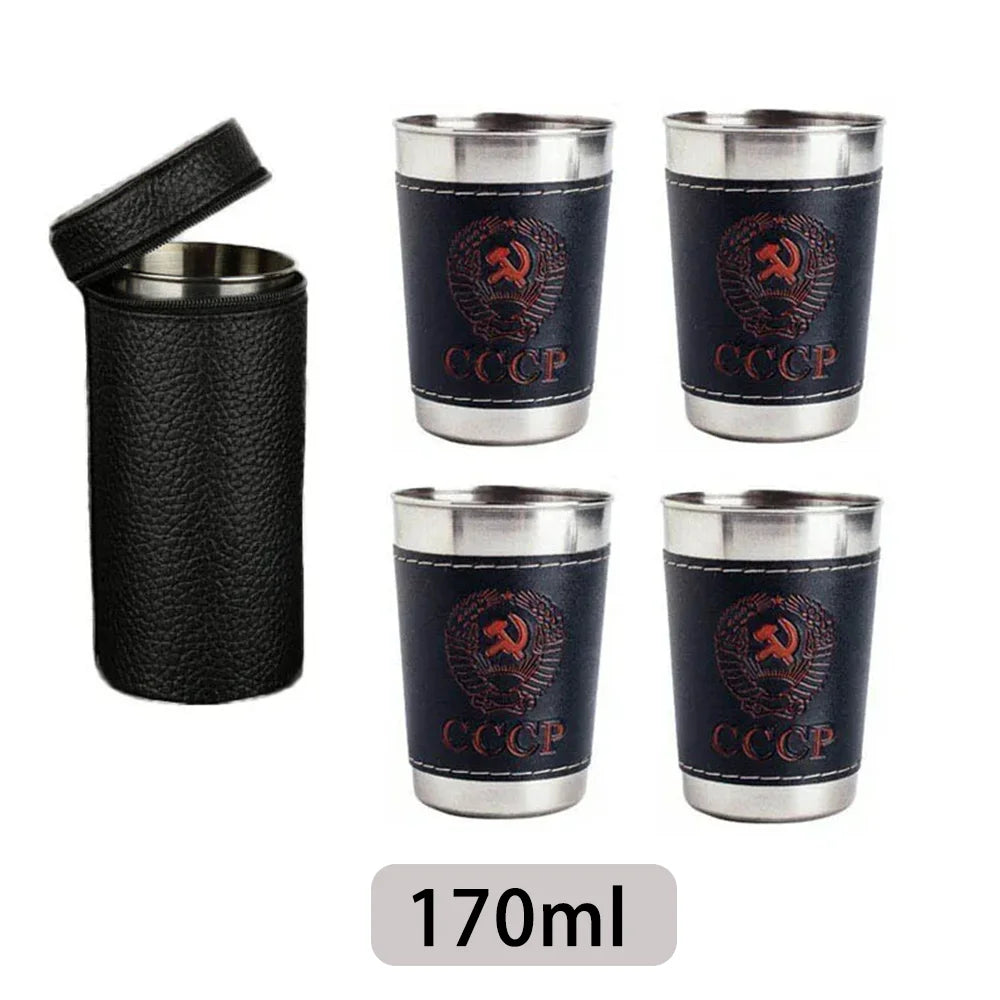 LISM Outdoor Travel Cups Set 4pcs PU Leather Stainless by Snagg A Cup
