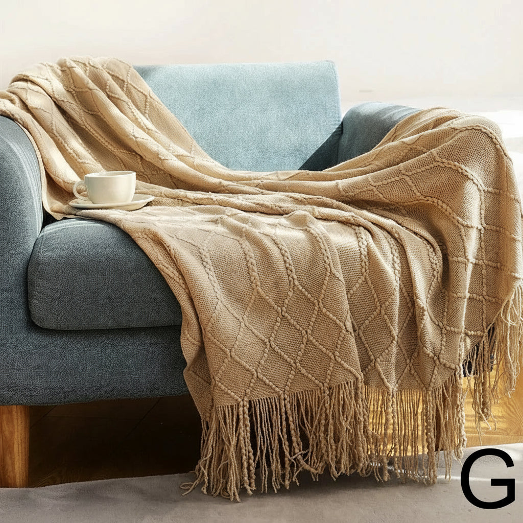 Knitted Throw Blanket – Cozy Comfort with Fringe by Snagg A Throw