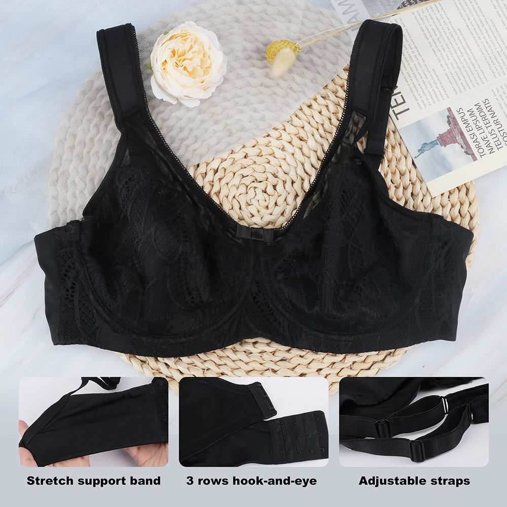 Plus Size Floral Lace Minimizer Bra | Underwire Full Coverage Lifting Support