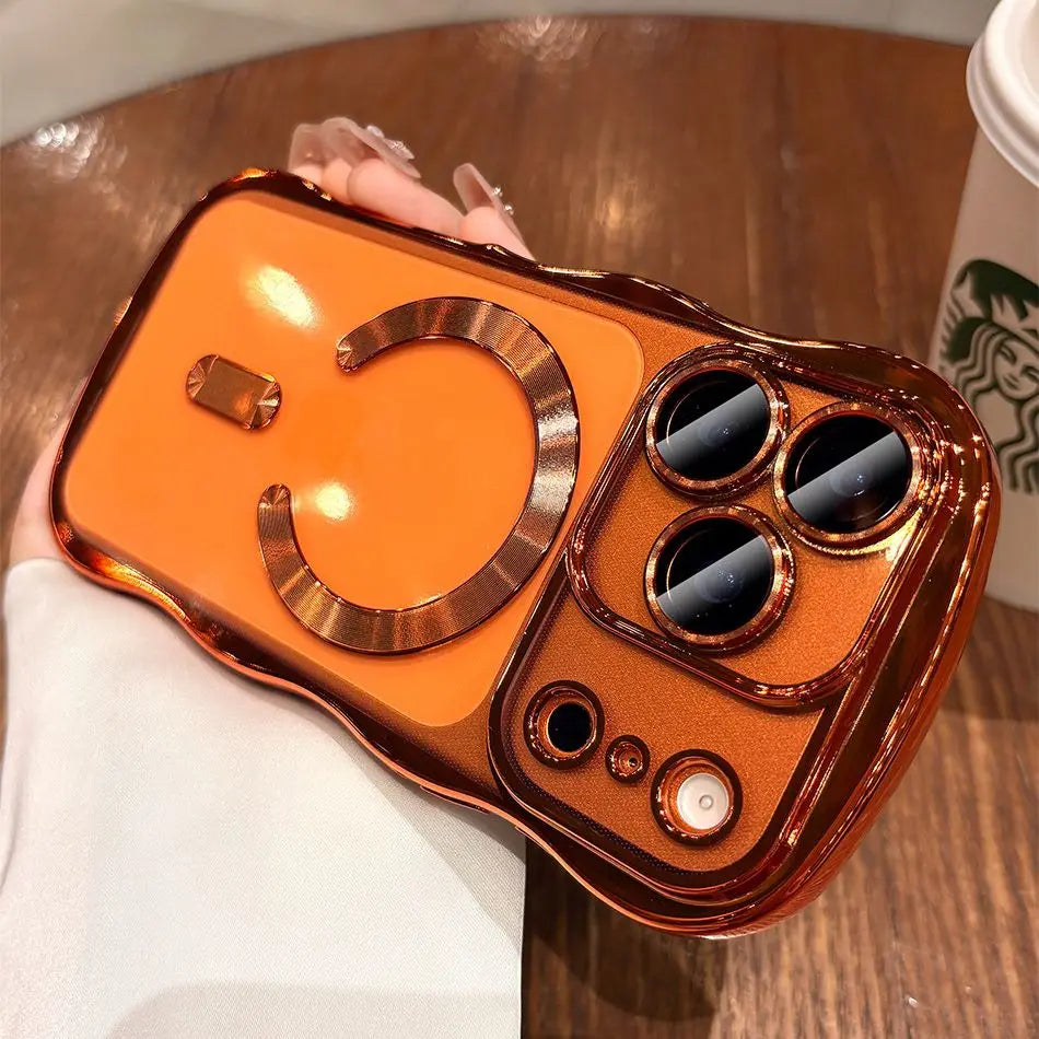Wave Edge Plating Clear MagSafe Case – iPhone 16 Series - Orange / Pro Max - Phone Cases & Covers