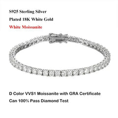 D Color VVS1 Full Moissanite Tennis Bracelet — 925 Sterling Silver, 18K Gold Plated
