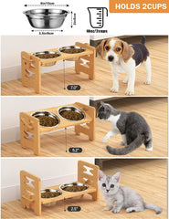 Elevated Stainless Steel Dog & Cat Bowls with Bamboo Stand by Snagg A Feeder