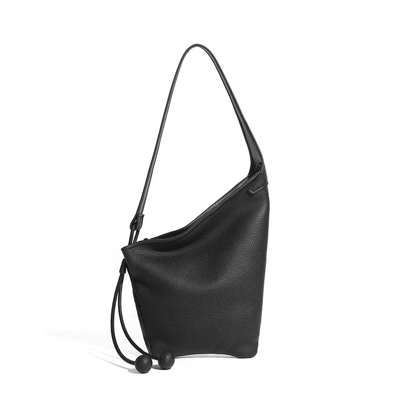 Genuine Leather Women's Shoulder Tote – Luxury Shopping Bag with Slit Pocket for All Seasons