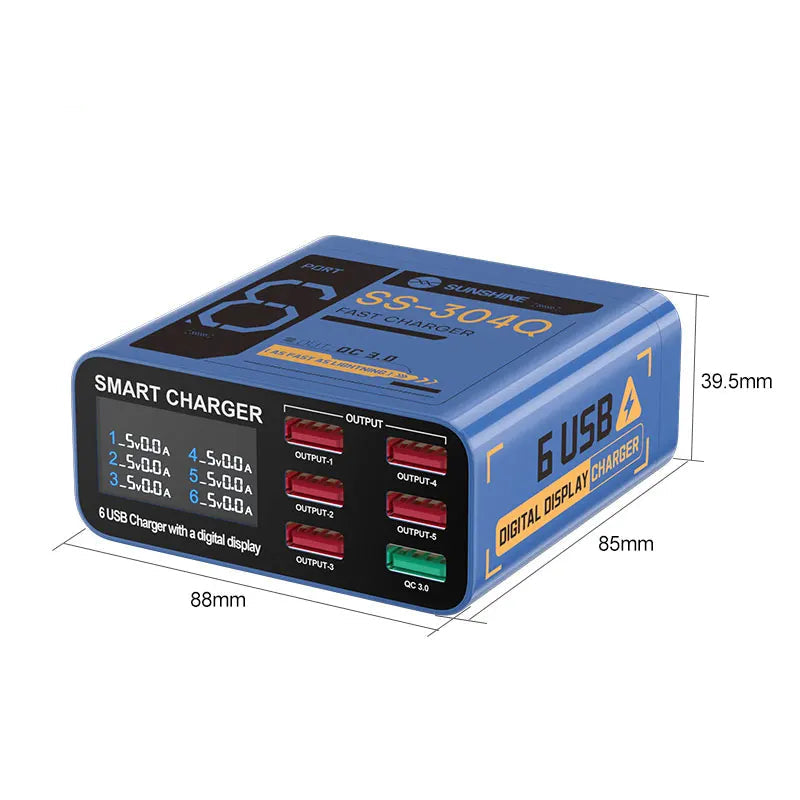 SS-304Q 6 port Usb Digital Display Fast Charge by Snagg A Charging Station