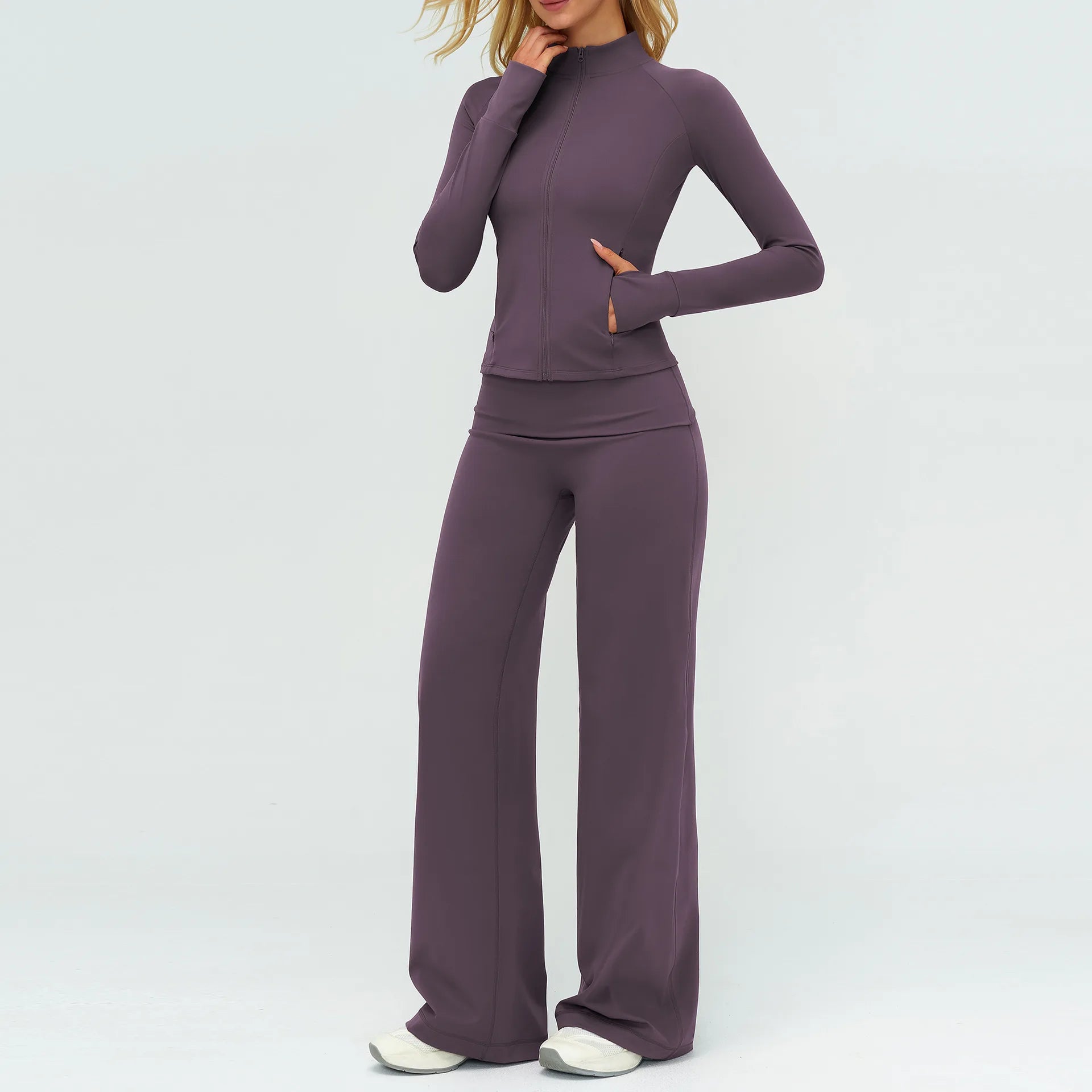 Women's 2/3-Piece Long Sleeve Yoga Set | High Waist Leggings Sports Bra Tracksuit Gym Activewear