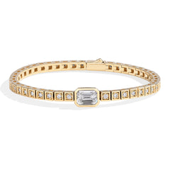 Emerald Cut Moissanite Tennis Bracelet - S925 Silver / Yellow Gold Plated / 15cm - Bracelets