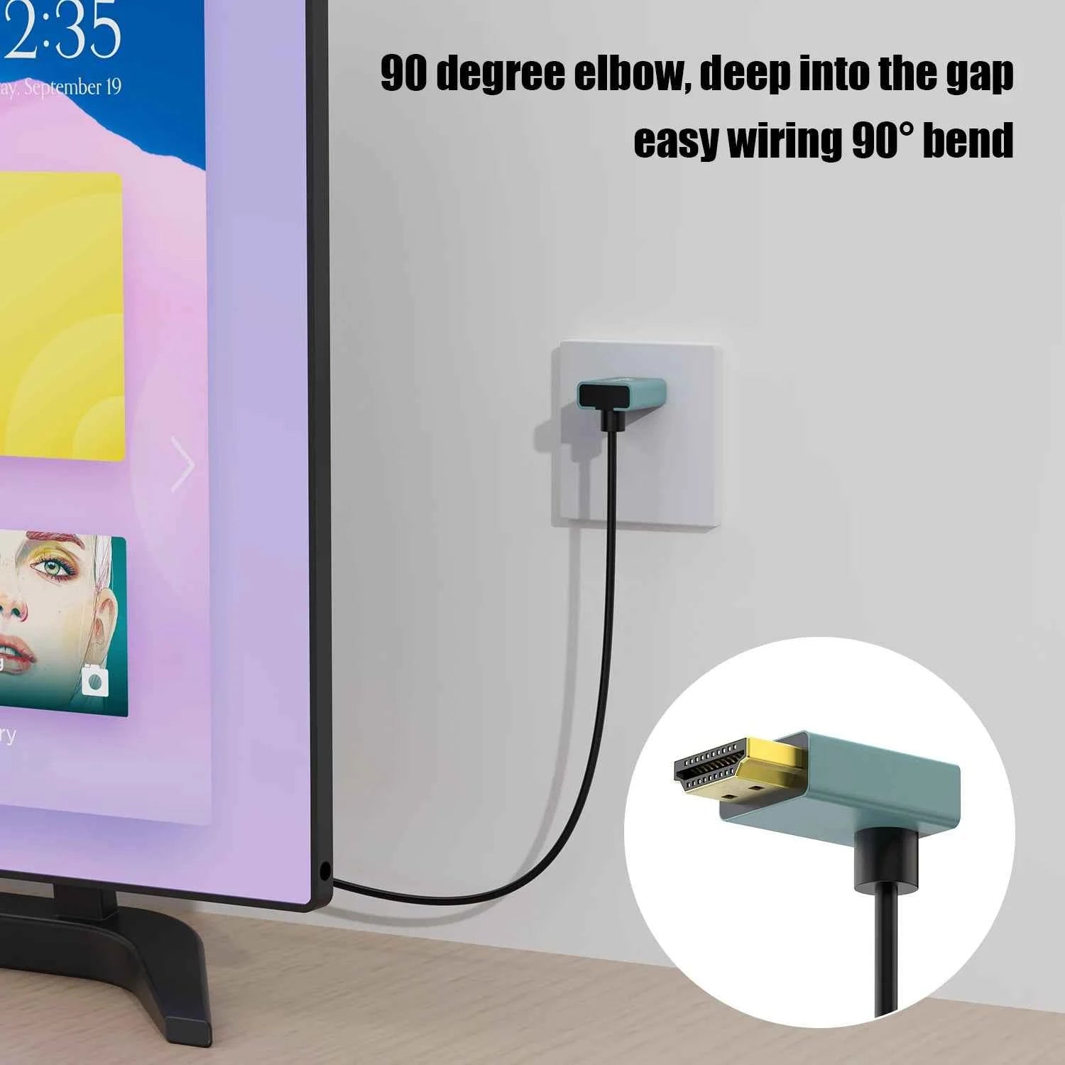 Ultra Thin 90-Degree HDMI 2.1 Cable 8K@60Hz / 4K@120Hz – Flexible Slim 2.4mm Cord for TV, HDTV & PS5