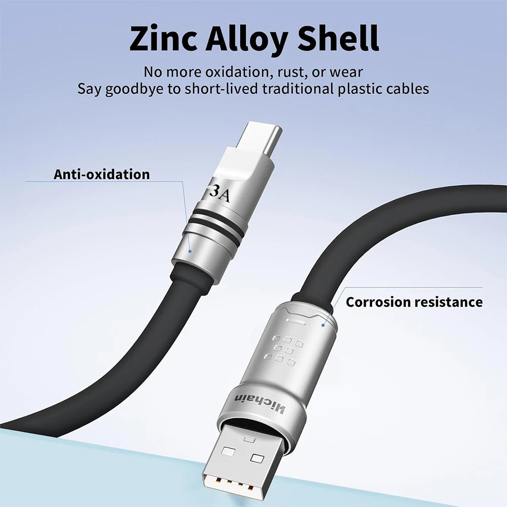 USB-A to USB-C Fast Charging Cable 15W 3A | Liquid Silicone Soft Cable 1.2M/2M for Samsung Xiaomi Huawei