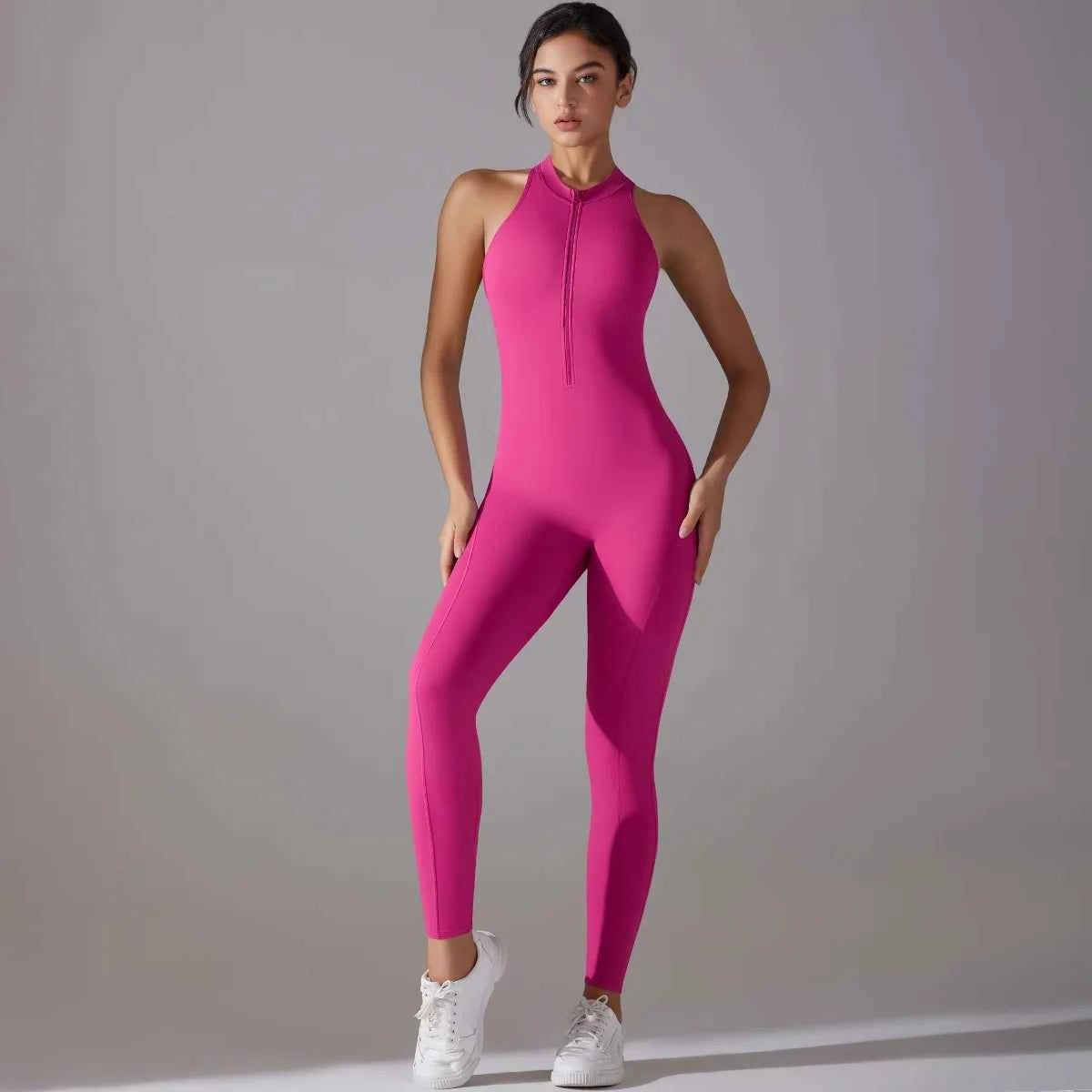 Women's Backless Scrunch Butt Yoga Jumpsuit | Sleeveless Zip One-Piece Gym Sport Fitness Overalls