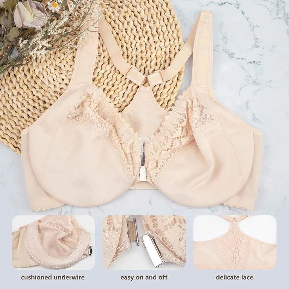 Plus Size Front Closure Racerback Lace Bra | Underwire Full Coverage Unpadded Daily