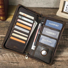 Genuine Leather Family Passport Clutch Wallet with Card Holder & Phone Pocket