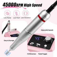 Elite 45,000 RPM Professional Electric Nail Station – High Torque Precision Drill with Dual-Mode Foot Pedal