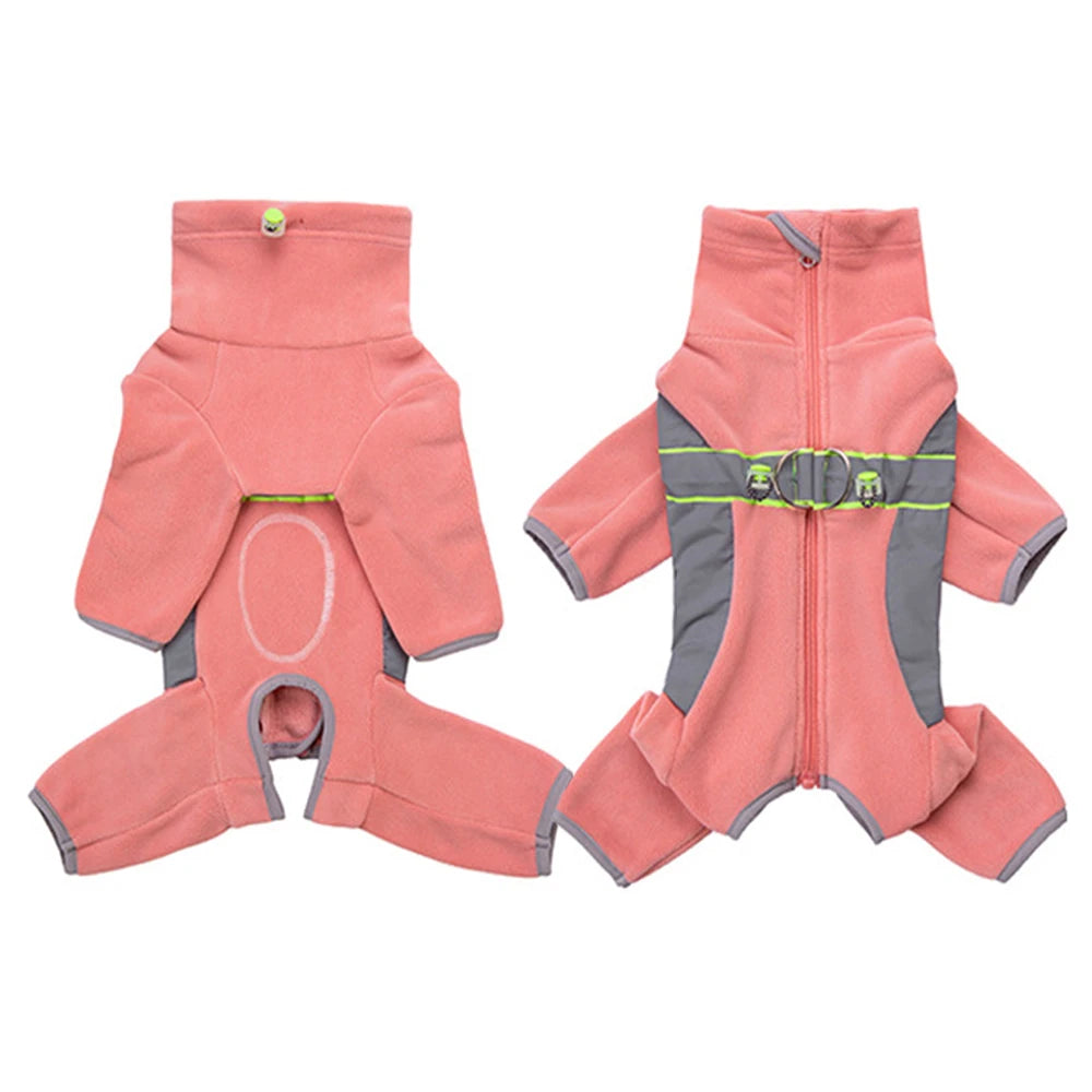 Fleece Dog Pyjamas with Legs – Reflective Closed-Belly Winter Suit for Small Dogs (Cuttable Panel)