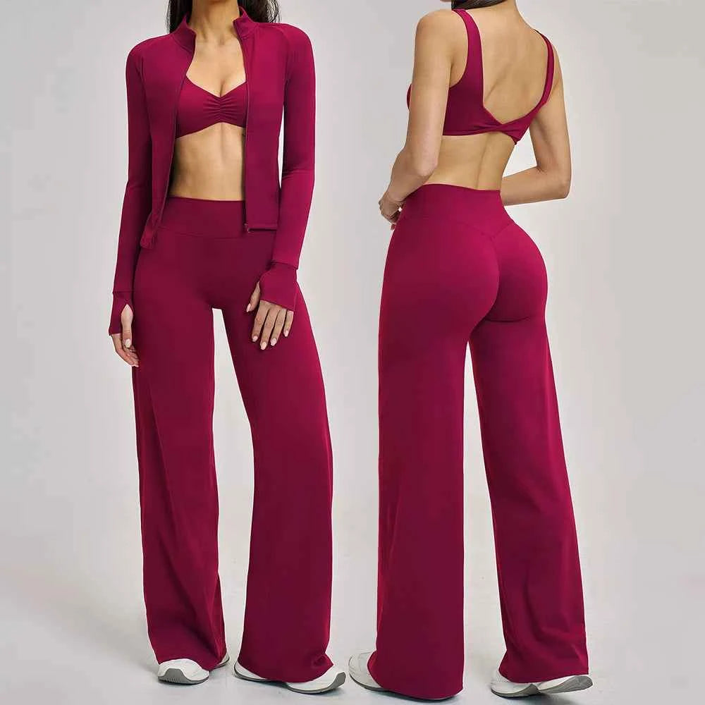 Women's 2/3-Piece Long Sleeve Yoga Suit | Sports Bra Running Workout Gym Tracksuit Clothing