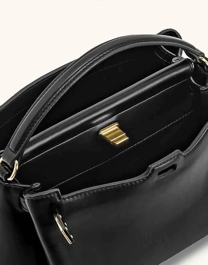 French-Style Snap Closure Women's Crossbody Bag – Small Exclusive High-End Genuine Leather Shoulder Bag