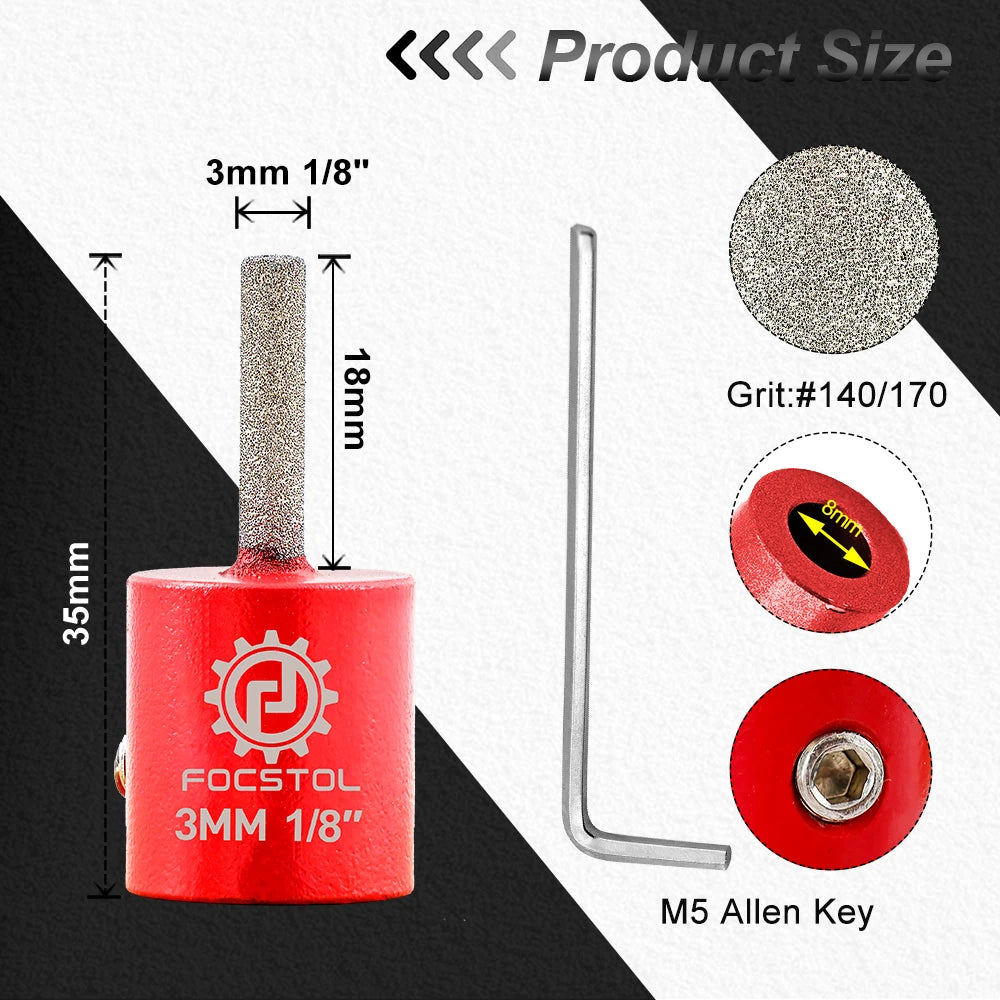 Glass Grinder Bit Head Set | Stained Glass Drill Bits 1/8" 1/4" 1-3/4" CE Certified