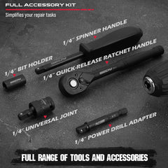 64 Pcs 1/4" Drive Impact Socket & Power Bit Set – Metric Deep & Shallow Sockets with Ratchet and Accessories