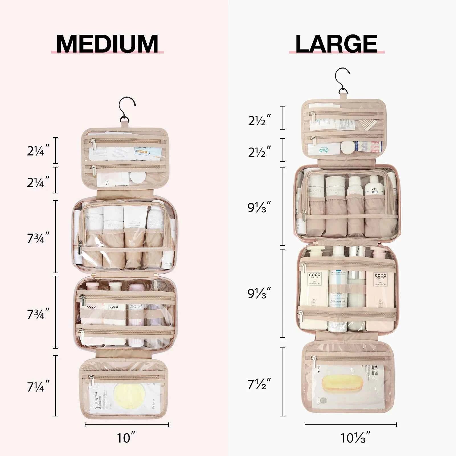 Women's Large Waterproof Cosmetic Bag – Travel Makeup Pouch Organiser with 360° Swivel Hook