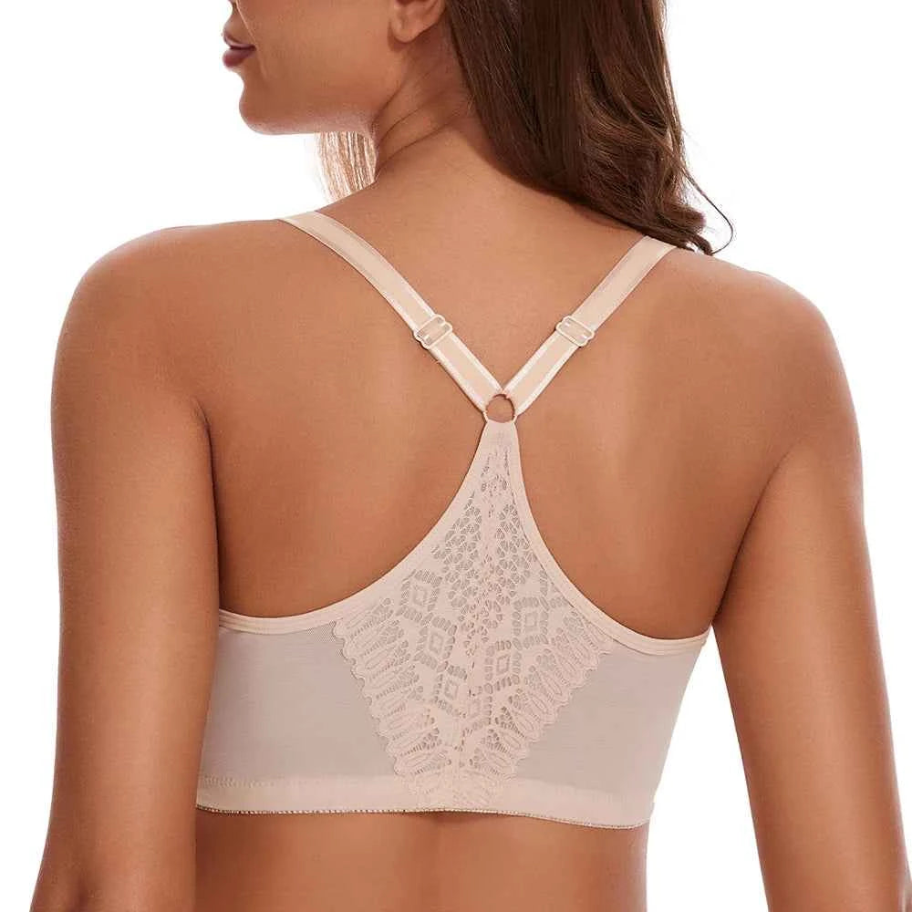 Plus Size Front Closure Racerback Lace Bra | Underwire Full Coverage Unpadded Daily