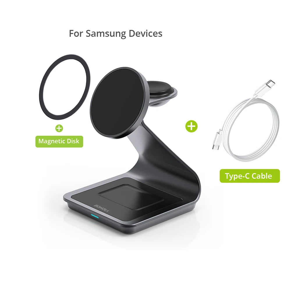 3 in 1 Wireless Charger Station for Samsung Phone, Watch & Earbuds by Snagg A Charging Station